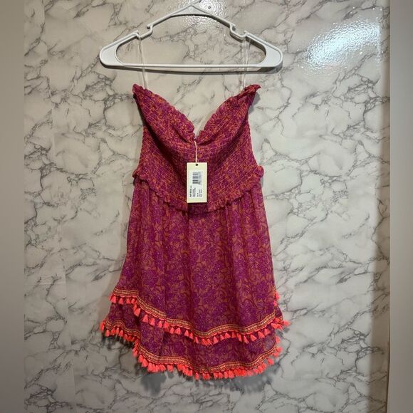 NEW Ramy Brook Printed Ro Electric Orange Combo Pink Strapless Dress Size M - Picture 5 of 12